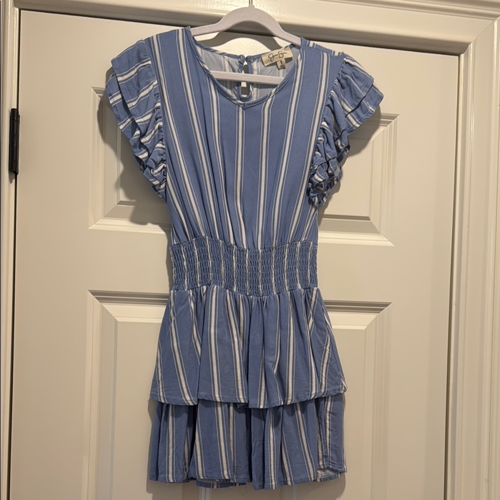GIRLS size 8 Blue Striped Ruffle Dress